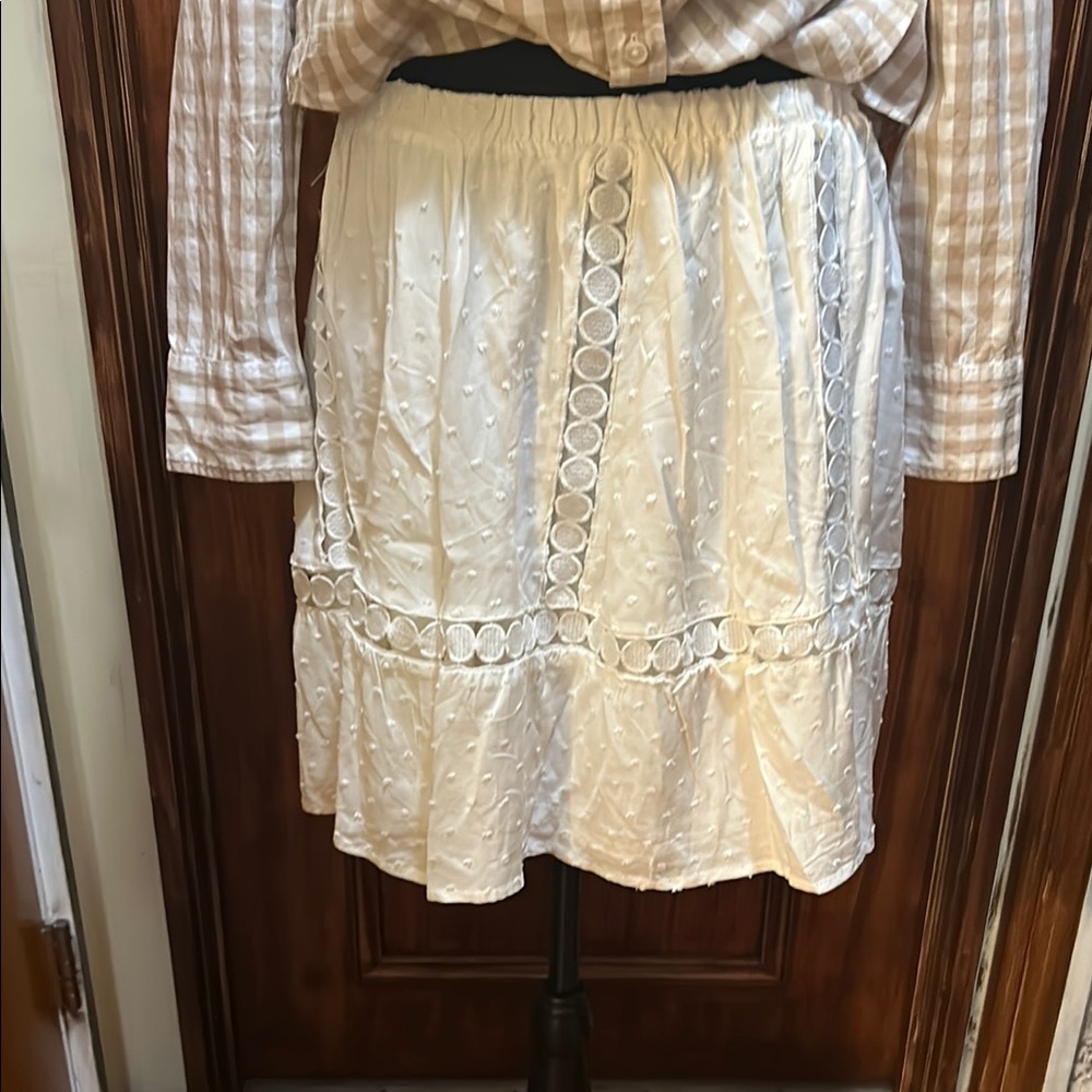 Rue21 Cream Smocked Tiered Knee-Length Skirt